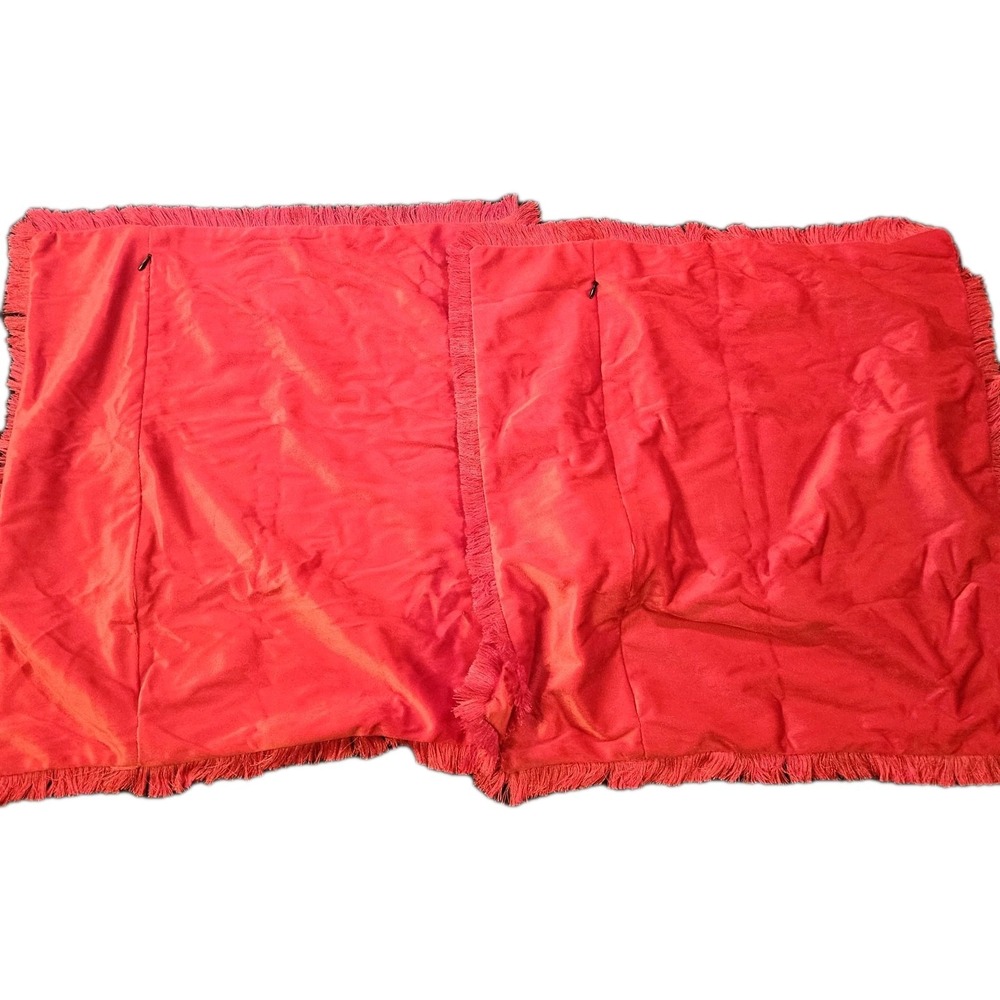 FUTEI Set of 2 Red 18x18 Soft Throw Pillow Covers Fringe Trim Boho 1-01070